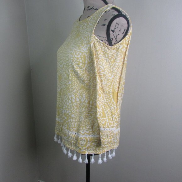 Chico's Blouse 0 Yellow Cold Shoulder 3/4 Sleeve - Picture 7 of 13